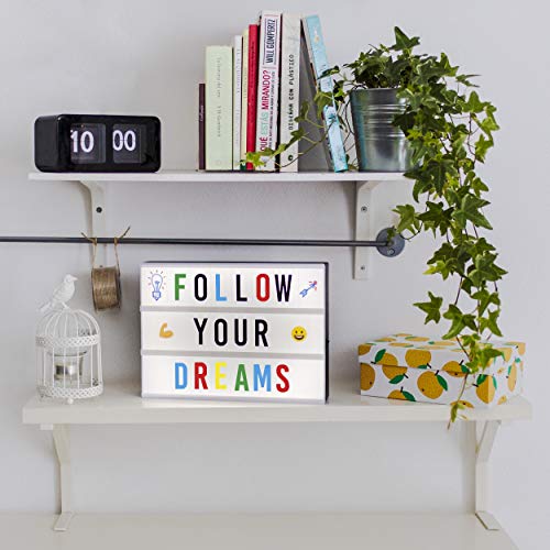 Caja de Luz LED A4 con 400 Letras, Divertidos Emojis y 2 Rotuladores | Ñ y Ç Incluidas | Light Box Ideal para Decoración Vintage en Hogar, Habitación | Regalo Original Navidad y Cumpleaños