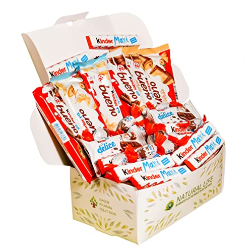 Caja regalo de chocolates I Regalo original cumpleaños niños pareja: Kinder Bueno Chocolate y Blanco, Kinder Maxi, Kinder Sorpresa, Kinder Delice, Kinder Choco Bons I Caja Kinder Regalo día del padre