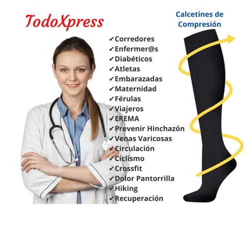 Calcetines de Compresión para Mujer y Hombre | Medias Compresivas | Ideal para Varices y Circulación | Perfectos para Viajes | Calma el Dolor en Pies y Piernas | Excelentes para Embarazo y Deporte