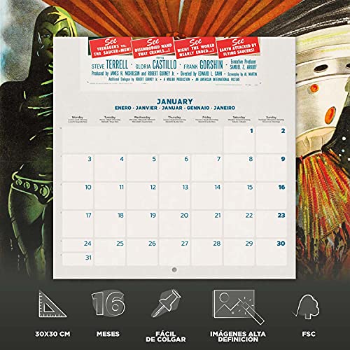 Calendario Clásicos del cine 2022 - Calendario 2022 pared - Calendario pared │ Calendario 2022 - Calendario mensual - Producto con licencia oficial