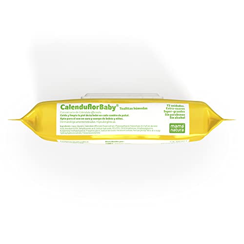 CalenduflorBaby Toallitas húmedas Bebé Mama Natura, Biodegradables con Extracto Calendula officinalis. 10 packs x 72 uds (720 unidades) - Aptas para el WC