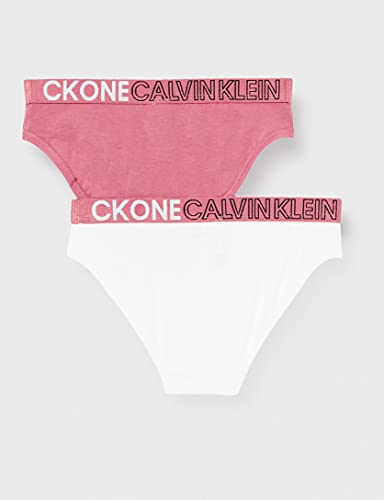 Calvin Klein 2PK Bikini Estilo Ropa Interior, Berryblush/Pvhwhite, 12 años para Niñas