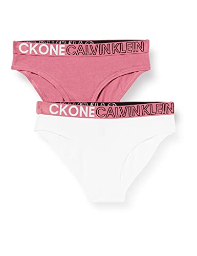 Calvin Klein 2PK Bikini Estilo Ropa Interior, Berryblush/Pvhwhite, 12 años para Niñas