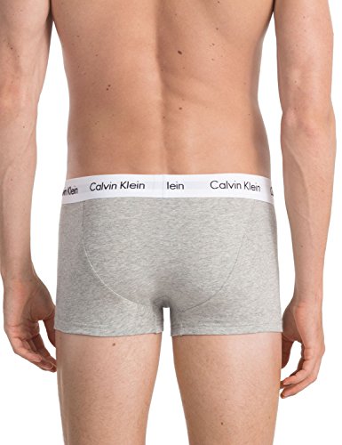 Calvin Klein 3 Pack Low Rise Trunks-Cotton Stretch Bóxers, Multicolor (Black/White/Grey Heather), L (Pack de 3) para Hombre