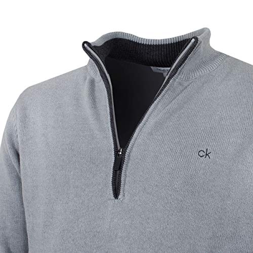 Calvin Klein Jersey de Punto de algodón con 1/2 Cremallera -Plata - L