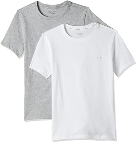 Calvin Klein SS tee Camiseta, Blanco (White/Grey Htr 926), 164 centimeters (Talla del fabricante: 12-14) para Niños