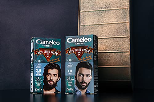 Cameleo Tinte permanente para el cabello | Color negro para barba y bigote | Efecto de color natural en 5 minutos | Cubrir el cabello gris | Amoníaco, PPD, sin parabenos, 30 ml