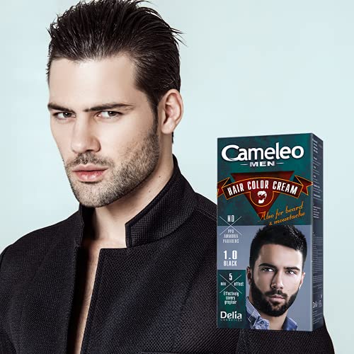 Cameleo Tinte permanente para el cabello | Color negro para barba y bigote | Efecto de color natural en 5 minutos | Cubrir el cabello gris | Amoníaco, PPD, sin parabenos, 30 ml