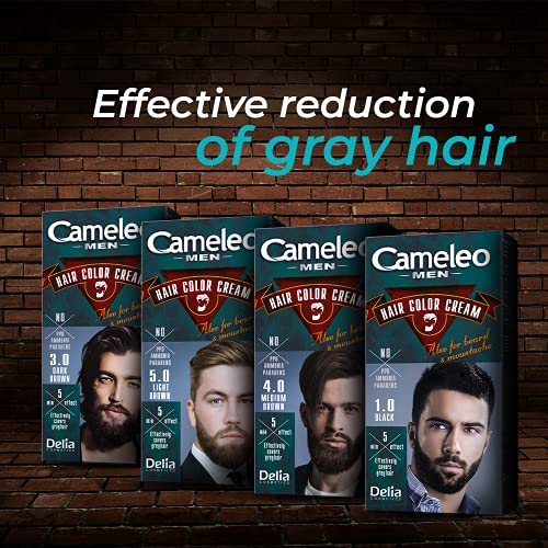 Cameleo Tinte permanente para el cabello | Color negro para barba y bigote | Efecto de color natural en 5 minutos | Cubrir el cabello gris | Amoníaco, PPD, sin parabenos, 30 ml