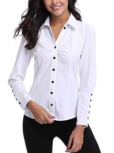 Camisa Básica Camisa Blusa Casual Manga Larga Informal con Cierre de Botón Delgado Formal, Ideal para Oficina/Trabajo/Entrevista