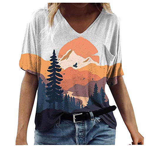 Camisetas Manga Corta Mujer Baratas Casual T-Shirt con Estampado Verano Originales Suelto Cuello Redondo Tallas Grandes Tops Deporte Blusa Camisa de Vestir tee Shirts Basicas (#28 Blanco, XXL)