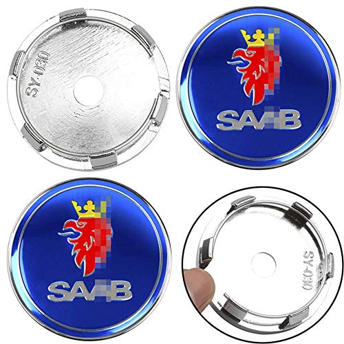 Car Auto Wheel Center Cover Hub Caps Tapacubos Llanta de Coche Cubiertas de Emblema de Insignia para Saab 9-3 9-5 900 9000 Saab 93 95, Accesorios de Estilo de Coche, 60 mm, 4 Piezas