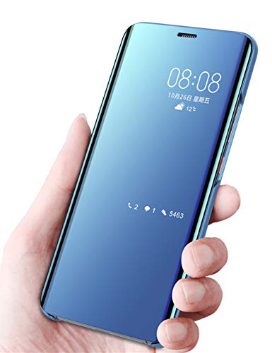 Carcasa Samsung Galaxy J3 2017/J5 2017 Flip Fundas Espejo PC Clear View Transparente 360° Protectora Anti-Choque Ultra Delgado con Función de Soporte para J7 2017 5.5" (J3 2017, Azul)