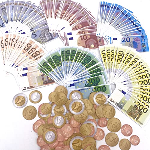 Carpeta Juego de 320 monedas de euro en 1, 2, 5, 10, 20, 50 céntimos + 1 y 2 euros | Coins para aprender a calcular Kaufmannsladen juegos decoración