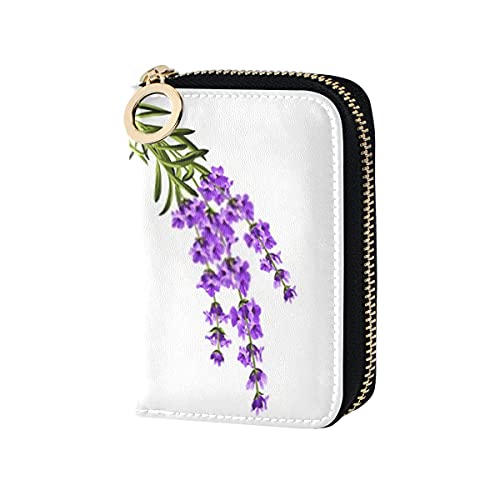 Cartera de la Tarjeta, Guirnalda Marco de Provenza Ramo de Perfume Floral Cremallera de Cuero pequeña Estuche para Tarjetas de crédito Porta Pasaporte de Viaje para Hombres y Mujeres con Llavero