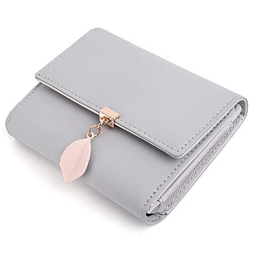 Cartera de Mujer - UTO Monedero Corto Adorno Hoja Colgante Cartera Minimalista con Bolsillo de Cremallera para Monedas