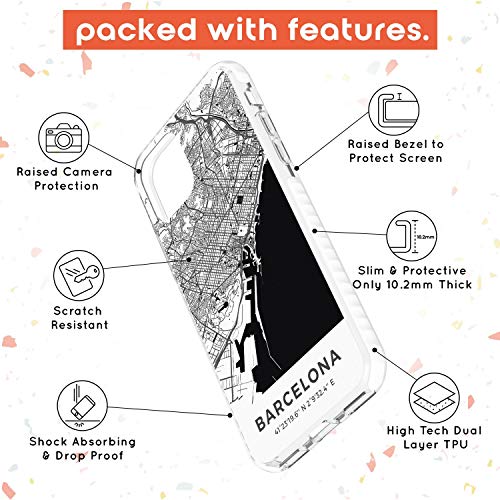 Case Warehouse Mapa de Barcelona, ​​España Impact Funda para iPhone 11 Pro MAX TPU Protector Ligero Phone Protectora con Viaje España Pasión De Viajar Calles