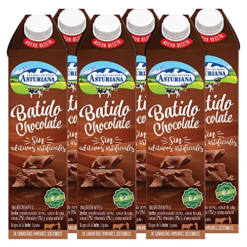 Central Lechera Asturiana Batido Cacao - Paquete De 6 X 1000 Ml, Chocolate, 6000 Mililitro, 6 Unidades