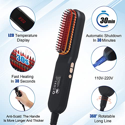 Cepillo Alisador Barba Hombre, Peine Alisador de Barba con Pantalla LCD, Temperatura Regulable, Anti-Quemaduras, Peine Alisador Barba - Alisa la Barba Encrespada - El Regalo Ideal para Hombres