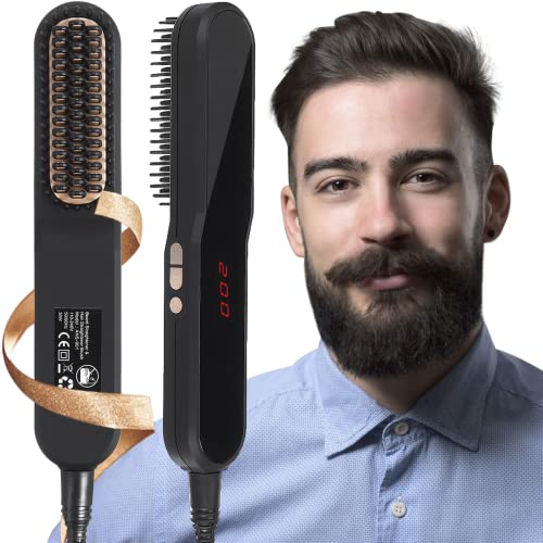 Cepillo Alisador Barba Hombre, Peine Alisador de Barba con Pantalla LCD, Temperatura Regulable, Anti-Quemaduras, Peine Alisador Barba - Alisa la Barba Encrespada - El Regalo Ideal para Hombres