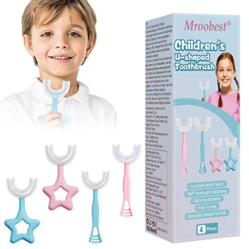 Cepillo Dental Infantil,cepillo de dientes en forma de U para niños, cabezal de silicona suave de calidad alimentaria, 360 ° de cuidado bucal,para niños de 2 a 12 años, 4PCS