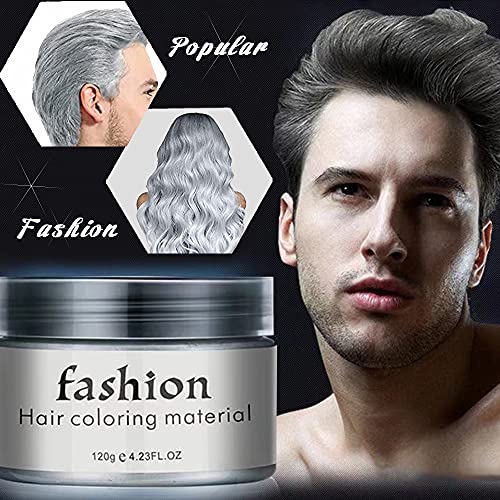 Cera Color Pelo Tinte de Cabello Temporal Tinte Barba Hombre, Desechable Mate Tinte Pelo Gris para Hombres Mujeres Party Cosplay Halloween,Gris