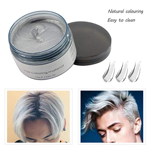 Cera de Color Para el Cabello, Tinte de Cabello Temporal Mujer y Hombre, Cera Pelo DIY, Fórmula Planta Lavable Cera de Peinado Natural Mate 4.23 OZ - Gris Plateado