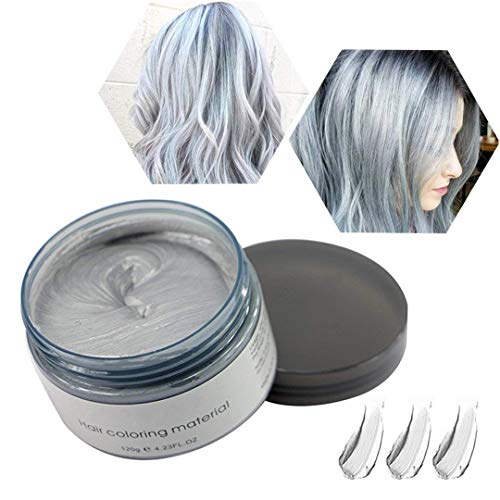 Cera de Color Para el Cabello, Tinte de Cabello Temporal Mujer y Hombre, Cera Pelo DIY, Fórmula Planta Lavable Cera de Peinado Natural Mate 4.23 OZ - Gris Plateado