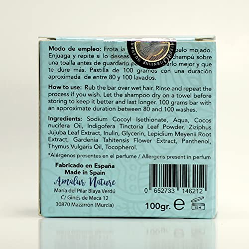 Champú sólido Índigo & Sidr sin sulfatos - Cabello rubio y canas - 100 gramos - Amalur Nature