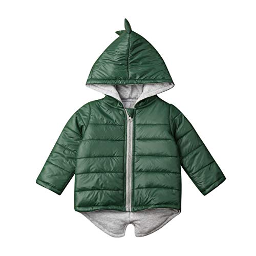 Chaqueta Bebé Niño con Capucha Abrigo Invierno Ligero con Diseño Animados Dinosaurio para Chicos 1-7 Años Ropa Invierno de Algodón con Cremallera para Esquí Traje de Invierno (Verde, 1-2 Años)