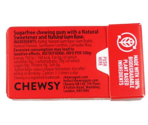 Chewsy Goma De Mascar Canela| Chicles Naturales Sin Plástico | Chicles Sin Azucar Y Aspartamo | 100% Xilitol, Protege Los Dientes | Vegano 15g (Pack De 12, 120pcs.)