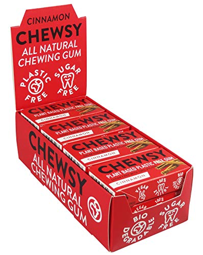 Chewsy Goma De Mascar Canela| Chicles Naturales Sin Plástico | Chicles Sin Azucar Y Aspartamo | 100% Xilitol, Protege Los Dientes | Vegano 15g (Pack De 12, 120pcs.)