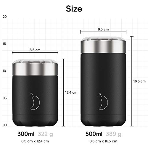 Chilly's Termo para Alimentos - Contenedor de Alimentos Reutilizable de Acero Inoxidable de - Aislamiento de Doble Pared para Mantener los Alimentos Calientes o Fríos - Acero Inoxidable, 500ml