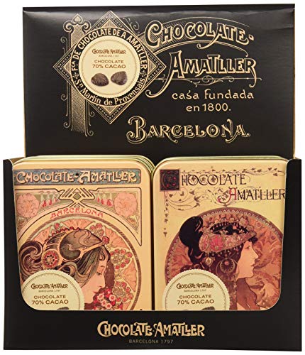 Chocolate Amatller - Hojas finas 70% cacao en Caja Metálica - 6 unidades