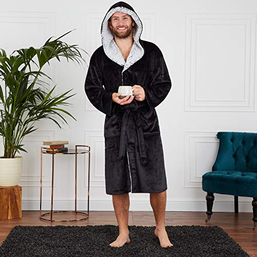 CityComfort Albornoz Hombre Súper Suave | Albornoz para Hombre con Capucha | Albornoz Forro Polar Suave Calido SPA Ducha | Batas Suaves y absorbentes De Estar En Casa Hombre (XL, Negro carbón)