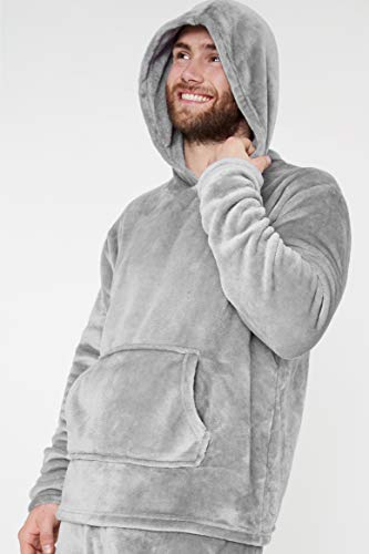 CityComfort Pijamas Hombre, Pijamas Hombre Invierno Suaves, Pijamas Hombre Forro Polar Sudadera con Capucha y Pantalon, Regalos para Hombres (Gris Claro, L)