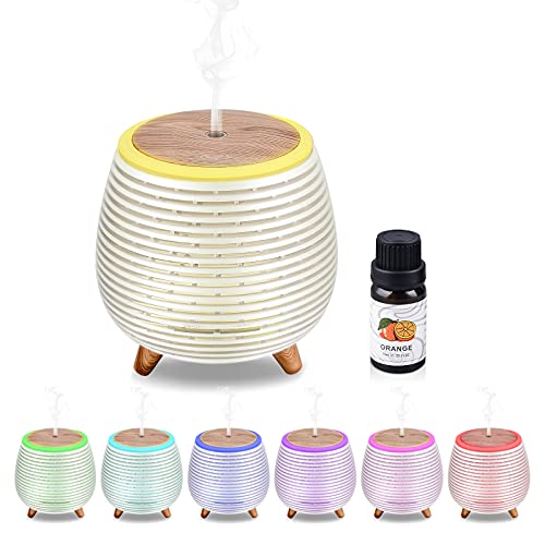 Ckeyin Humidificador Ultrasònico Mini Difusor 90ML Ambientador Aromaterapia con 1 Botellas de Aceite Esencial 100% Puro,Silencio,7 Luces LED de Color, sin BPA para el Hogar y la Oficina,(Blanco-2)