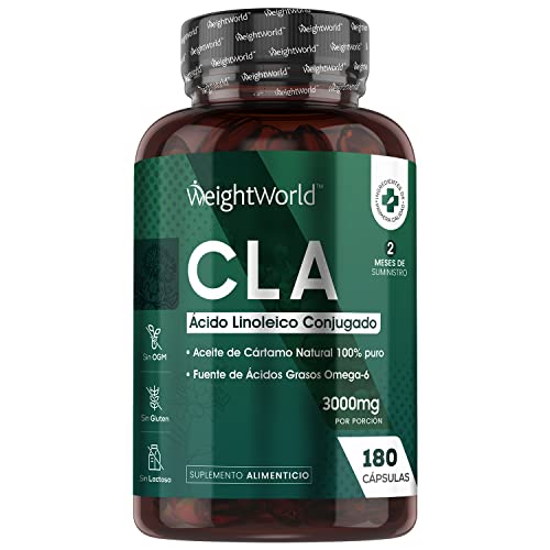 CLA Ácido Linoleico Conjugado 3000 mg 180 Cápsulas - Perlas de Ácido linoleico de Aceite de Cártamo Puro y Natural, Potente Fuente de Ácidos Grasos Omega 6, Suplemento Dietético, Sin Aditivos