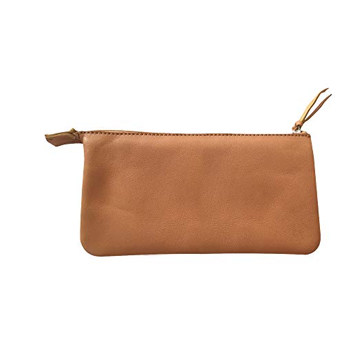 Clairefontaine 410004C - Grande Trousse, Pochette 2 compartiments 22x11cm en Véritable Cuir d'Agneau, Naturel