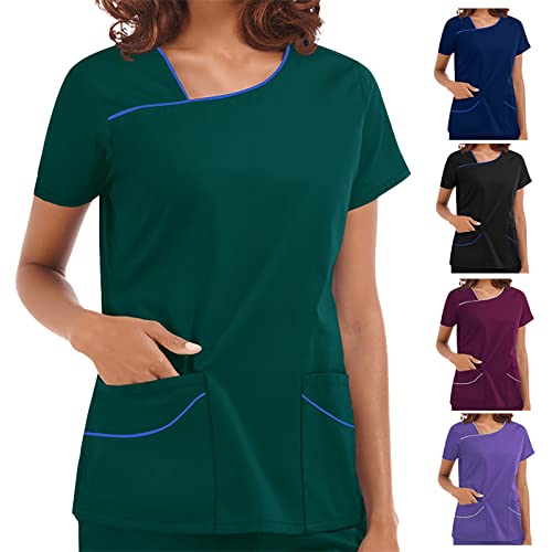 Clenp RUBLE TOP, Color Sólido Enfermeras Mujeres de manga corta Uniformes de trabajo con 2 bolsillos grandes Hospital de verano Tops para mujeres, ideales para enfermeras, atención a domicilio y tr