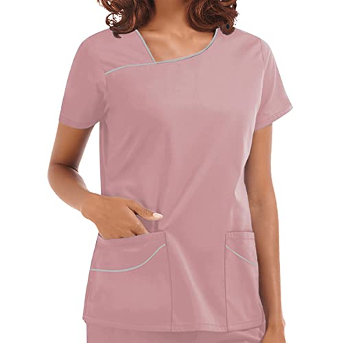 Clenp RUBLE TOP, Color Sólido Enfermeras Mujeres de manga corta Uniformes de trabajo con 2 bolsillos grandes Hospital de verano Tops para mujeres, ideales para enfermeras, atención a domicilio y tr