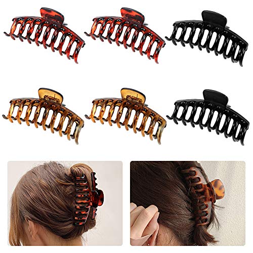 Clips de Garra pelo Grande, Pinzas de Pelo para Mujer, 6 Piezas Clip de Garra Antideslizante Grande, Clips de Garra de Pelo de Plástico, Garra de Pelo Grueso, Clips Pelo Para Mujeres