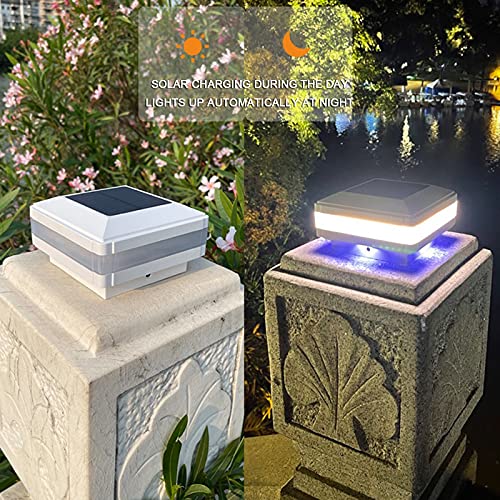 CLLX Luces de Tapa de Poste Solar, Impermeable Exteriores Luz de Pilar de Energía Solar LED para Valla Patio 9x9cm Postes,Negro,Warm Blue Light