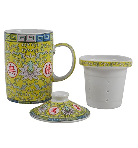 Coco Papaya - Taza infusor de té (porcelana), diseño de flor de loto, color amarillo