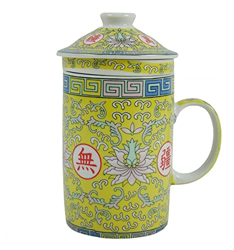 Coco Papaya - Taza infusor de té (porcelana), diseño de flor de loto, color amarillo