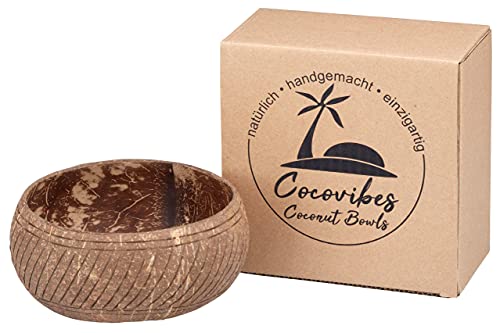 cocovibes Bali Jumbo - Cuenco de coco 100% auténtico para buda, ensalada, Acai y Poke Bowls – también para batidos, cereales y porridge, cuenco redondo de coco, diámetro 13 – 15 cm