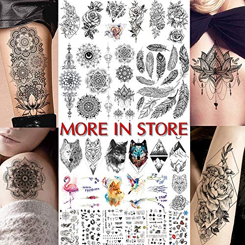 COKTAK 6 Hojas Tatuajes Temporales Realistas de la Gran Flor Rosa Negra Cuerpo de Mujer Piernas Brazo Arte Pegatinas Tatuaje Geométrico Gran Peonía Falso Adultos Bosquejo Chica Sexy Lirio de Durazno