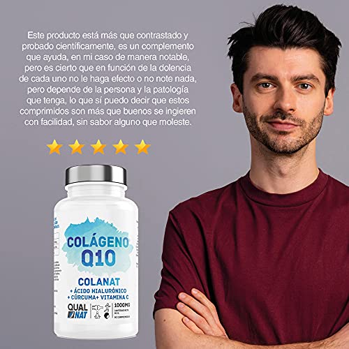 Colágeno con Magnesio| Colágeno Marino con Ácido Hialurónico y Q10| Vitamina C + Cúrcuma + Vitamina D3 + Calcio + Hárpago + Peptan| Articulaciones Fuertes y Sanas | 90 Comp - Qualnat