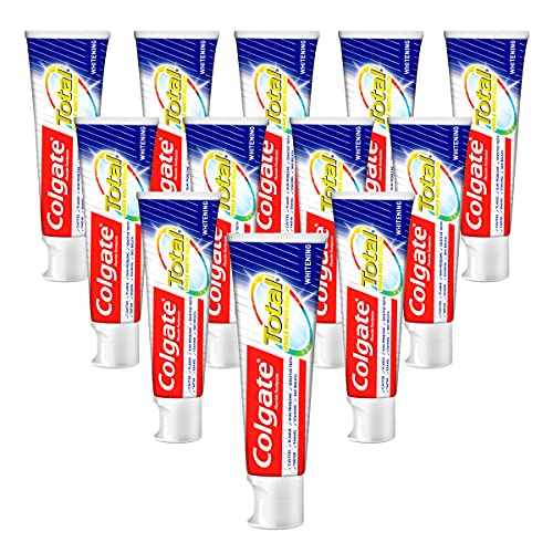 Colgate Pasta de dientes Total Plus sana, color blanco, 12 x 75 ml, protección superior para dientes, lenguas, mejillas y encías