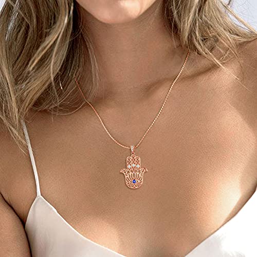 Collar con colgante de mano de Fatima Lotus Yoga Buda Anillo de plata de ley 925/oro de 18 quilates/chapado en oro rosa Tercer Ojo Blanco Azul CZ Collar Colgante para mujer, Plata esterlina